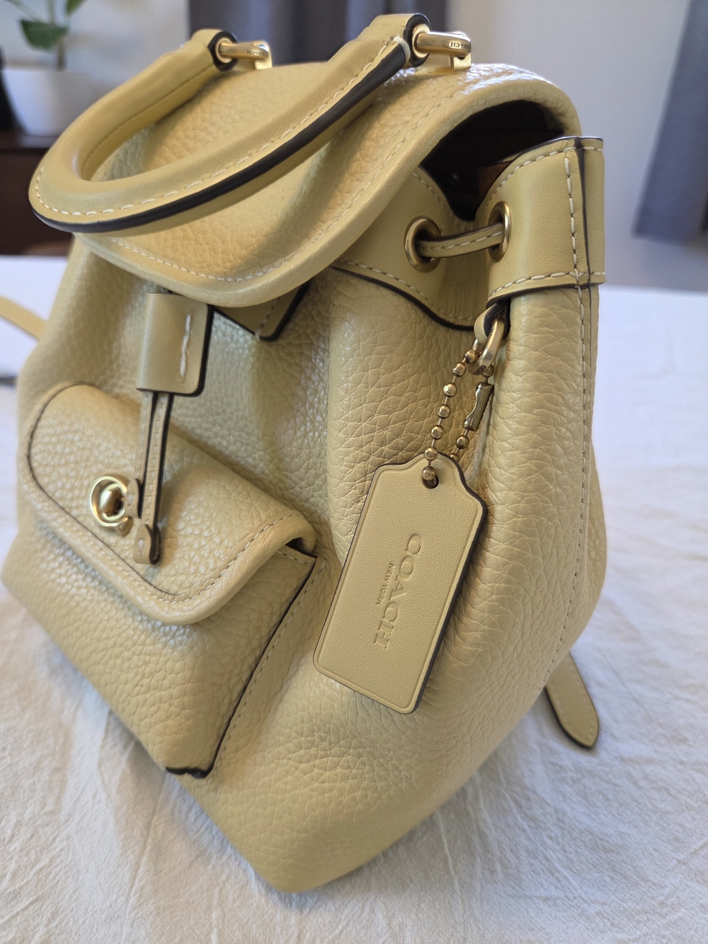 Coach Riya 21 Pebbled Leather Mini Backpack, Hay/Pale Yellow, Like New - Picture 4 of 13